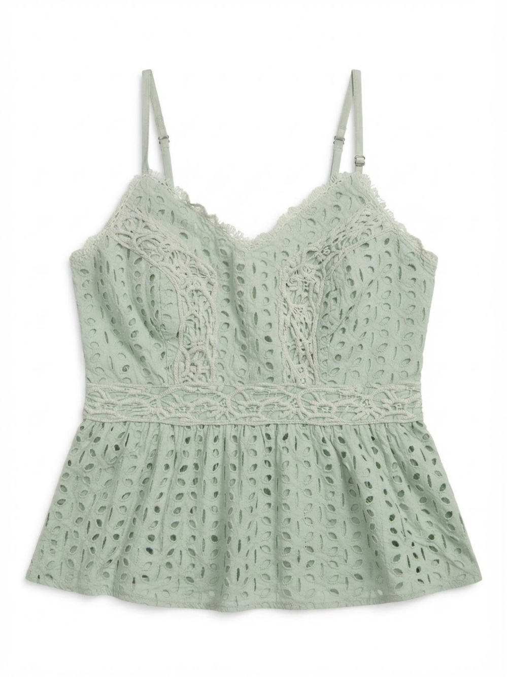 JAPNA Sage Green Eyelet Lace Peplum Cami Top Small